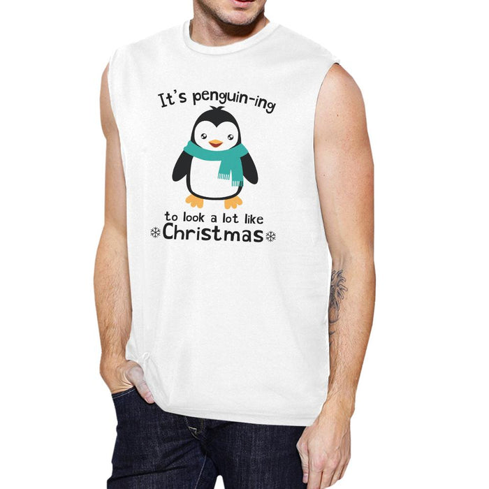 It's Penguin-Ing To Look A Lot Like Christmas Mens White Muscle Top.