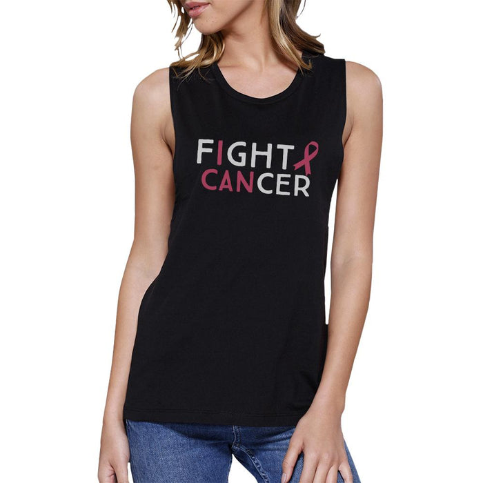 Fight Cancer I Can Womens Black Muscle Top.