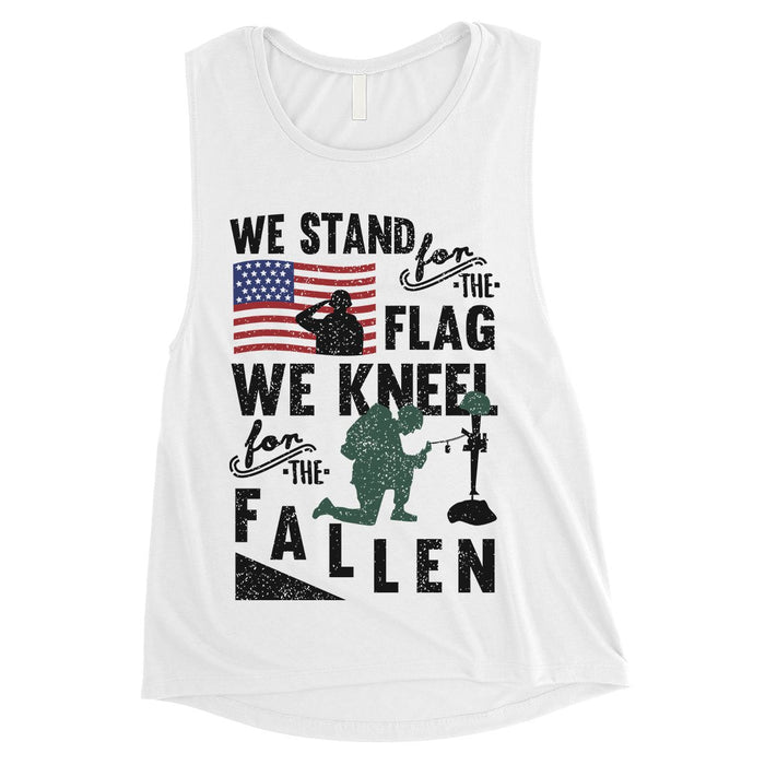 We Stand We Kneel Womens White Muscle Tank Top Memorial Day Gift.