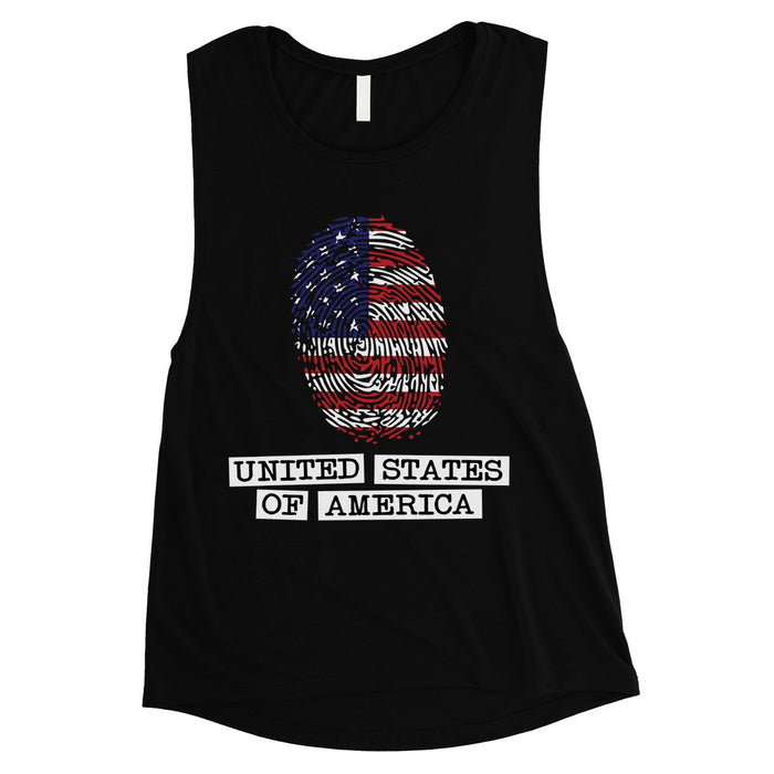 Fingerprint USA Flag Womens Muscle Tee Cute 4th of July Outfit Gift.