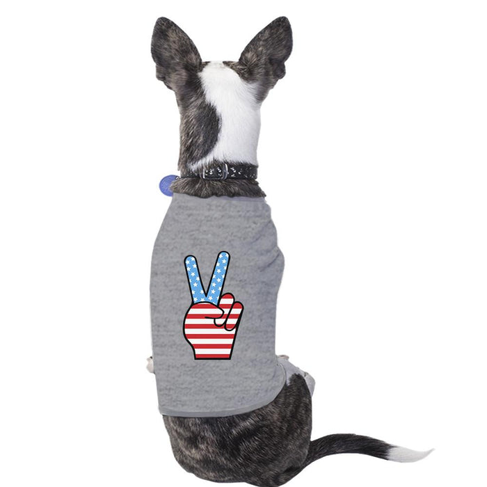 Peace Sign American Flag Grey Small Dog Shirt Cute Design Pet Shirt.