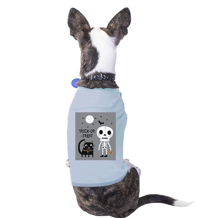 Trick-Or-Treat Skeleton Black Cat Pets Sky Blue Shirt.