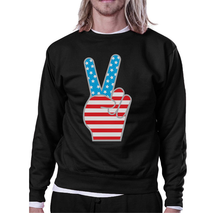 Peace Sign American Flag Sweatshirt Pullover Fleece Unisex Grey.