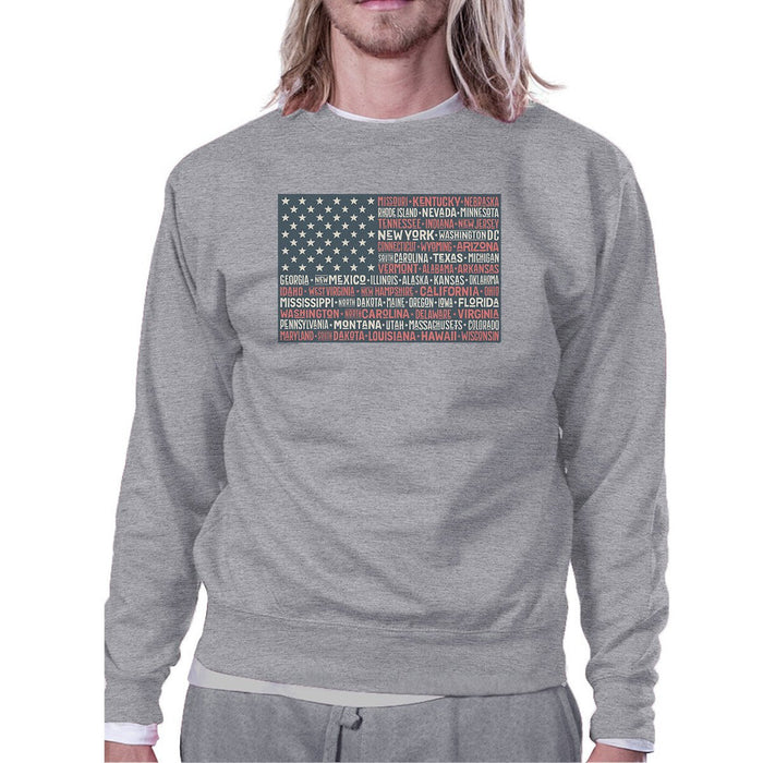 50 States Us Flag Unisex Grey Sweatshirt Crewneck Pullover Fleece.