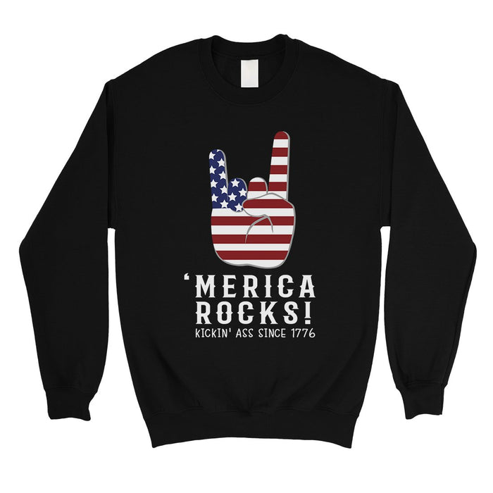 Merica Rocks Sweatshirt Unisex Crewneck Funny 4th Of July Outfit.