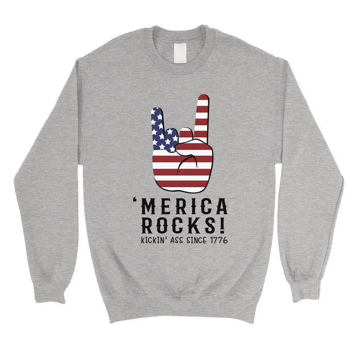 Merica Rocks Sweatshirt Unisex Crewneck Funny 4th Of July Outfit.