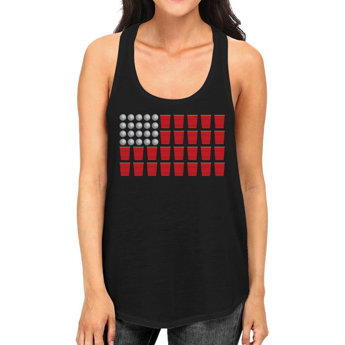 Beer Pong American Flag Womens Funny Design Tank Top Gift For Her.