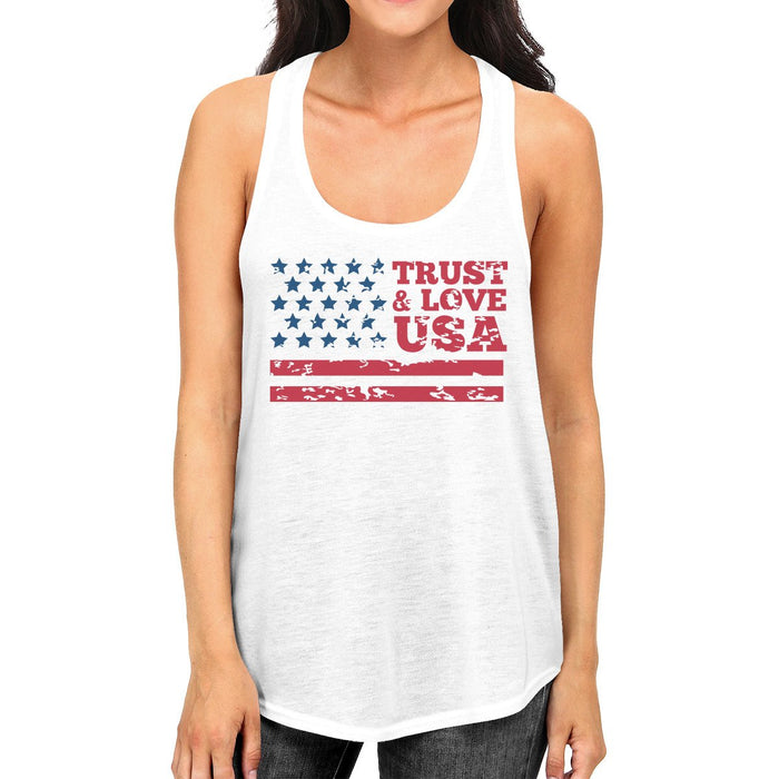 Trust Love USA Womens White Tank Top Round Neck Line Cotton Tanks.