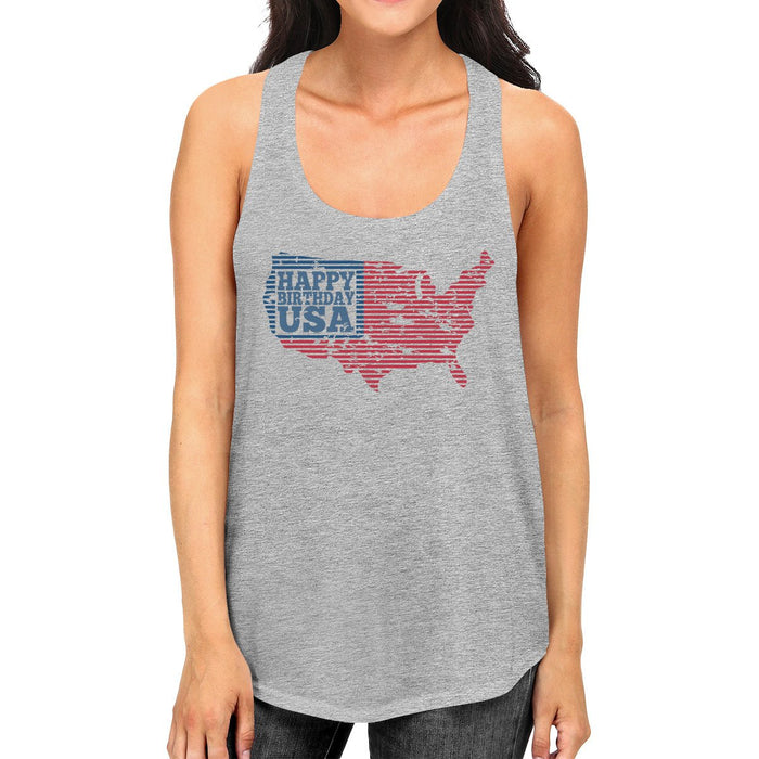 Happy Birthday USA Womens Gray Sleeveless Top Funny 4 Of July Tank.