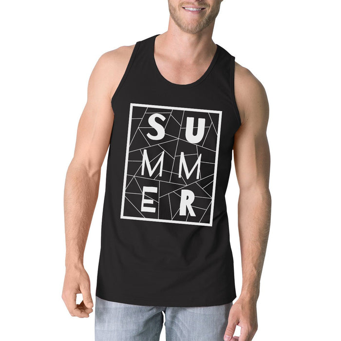 Summer Geometric Lettering Mens Black Sleeveless Shirt For Summer.