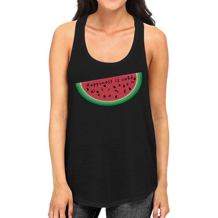 Happiness Is Cold Watermelon Womens Black Cotton Tanks Racerback.