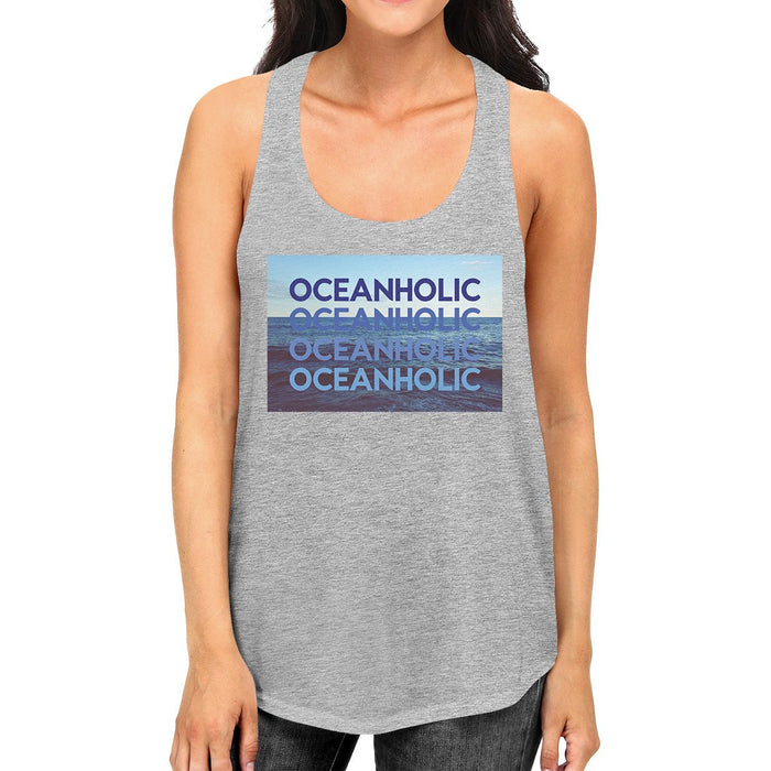 Oceanholic Womens Gray Graphic Tanks Lightweight Tropical Tank Top.