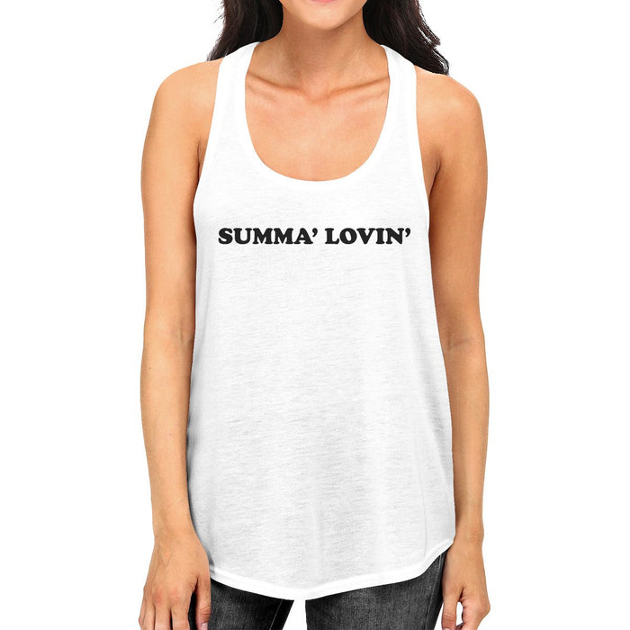 Summa' Lovin' Womens White Cute Graphic Racerback Tank Top For Her.