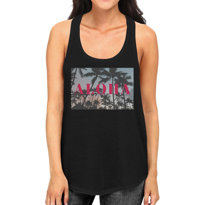 Talk To The Palm Womens Black Sleeveless Shirt Cotton Graphic Tanks.