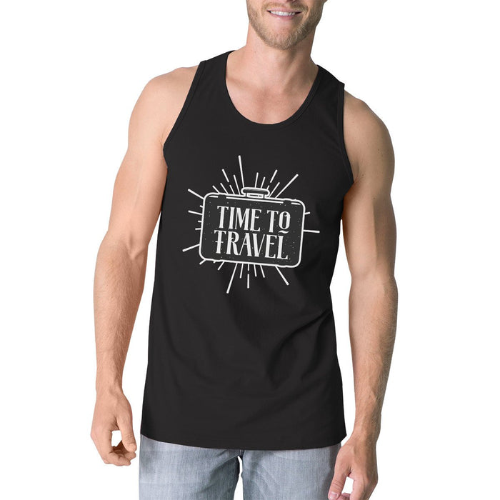 Time To Travel Mens Black Tank Top.