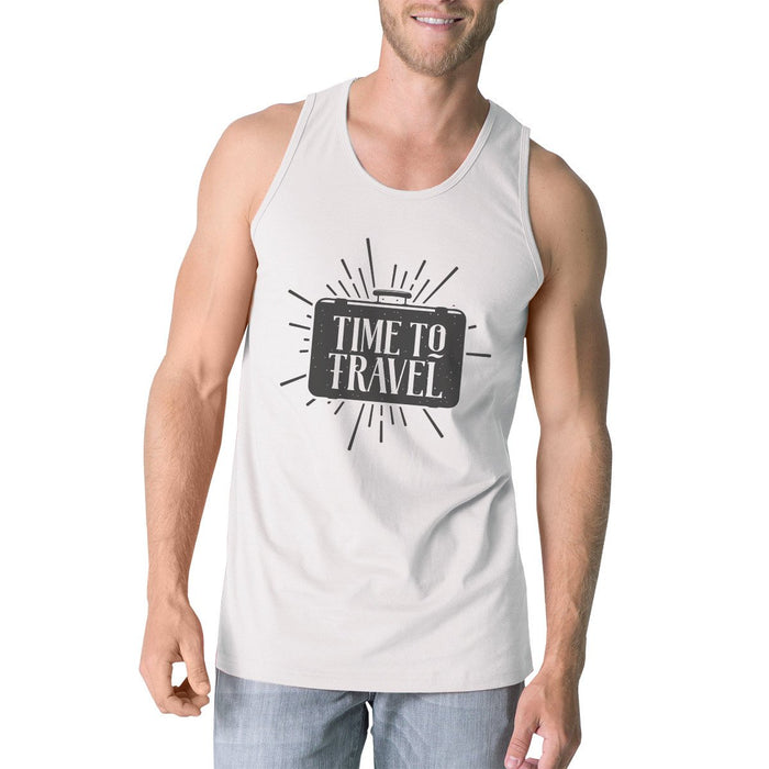 Time To Travel Mens White Tank Top..