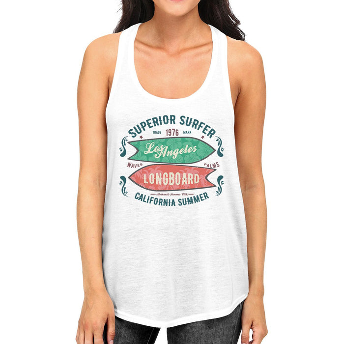 Superior Surfer Los Angeles Longboard Womens White Tank Top .