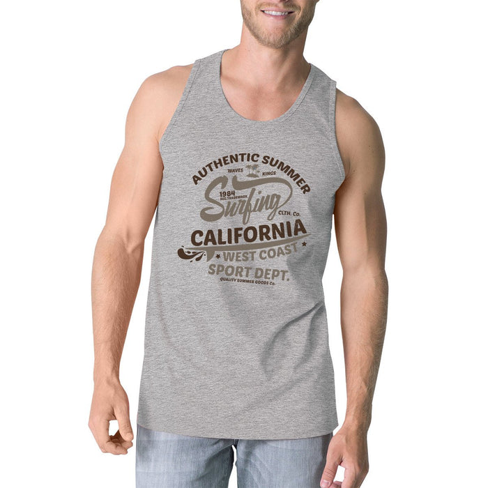 Authentic Summer Surfing California Mens Grey Tank Top.