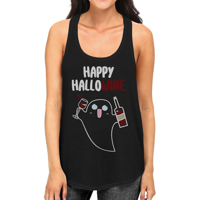 Happy Hallowine Ghost Wine Womens Black Tank Top.