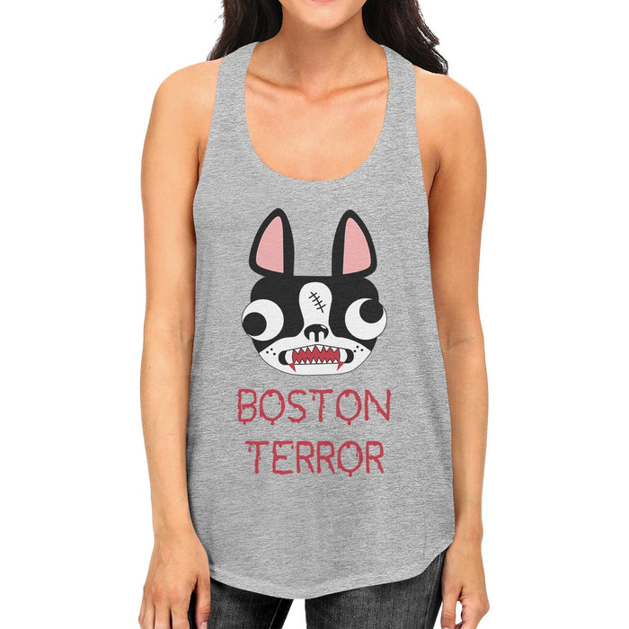 Boston Terror Terrier Womens Grey Tank Top.