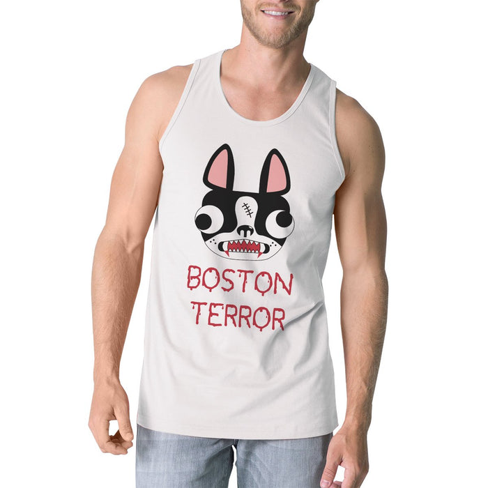 Boston Terror Terrier Mens White Tank Top.