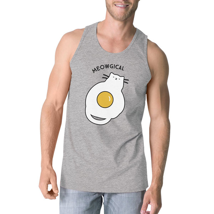 Meowgical Cat And Fried Egg Mens Grey Tank Top.