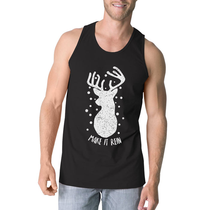 Make It Rein Vintage Reindeer Mens Black Tank Top.