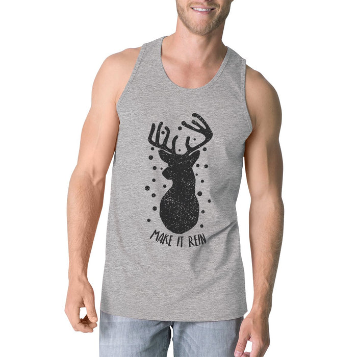 Make It Rein Vintage Reindeer Mens Grey Tank Top.