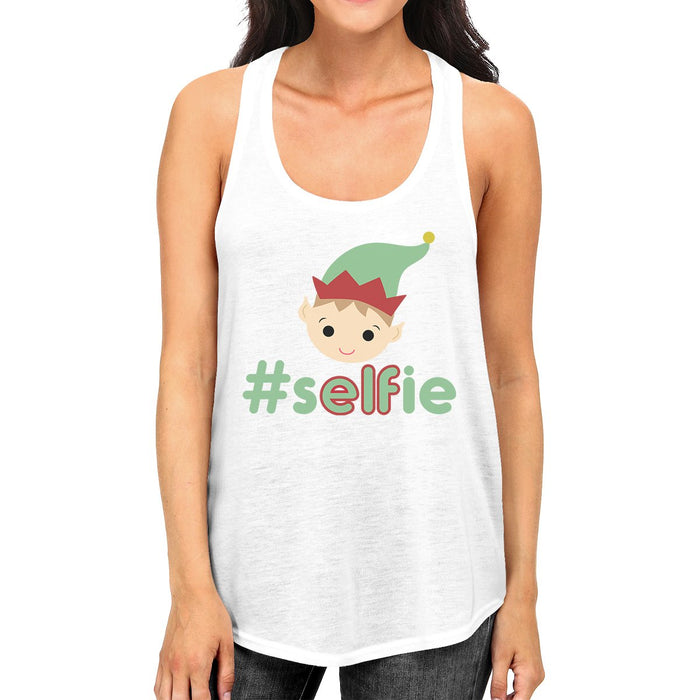 Hashtag Selfie Elf Womens White Tank Top.