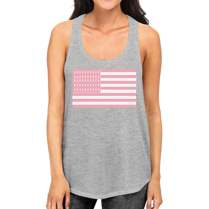 Breast Cancer Awareness Pink Flag Womens Grey Tank Top.