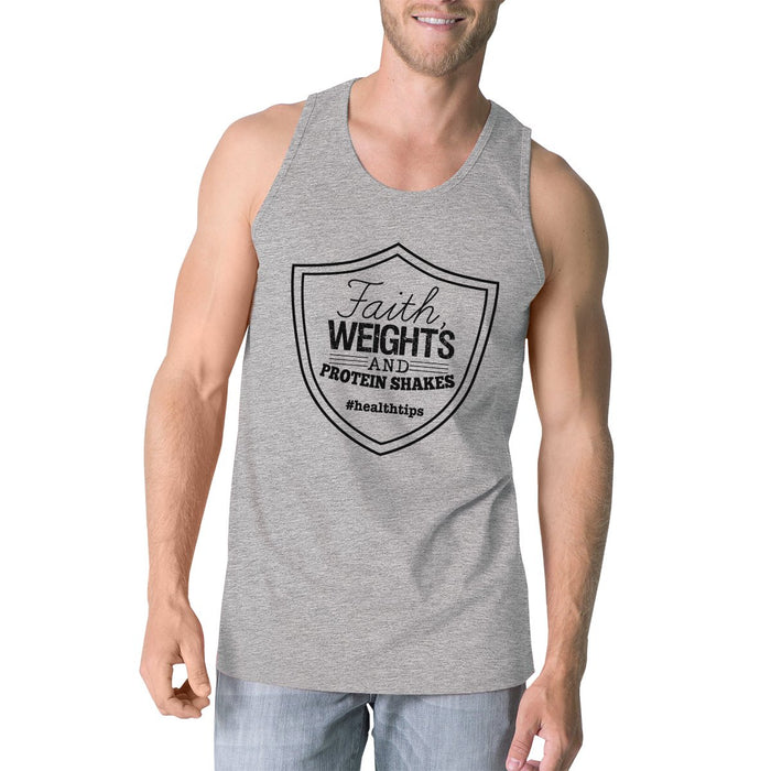 Faith Weights Mens Funny Work Out Tank Top Gift Funny Gym Friends.