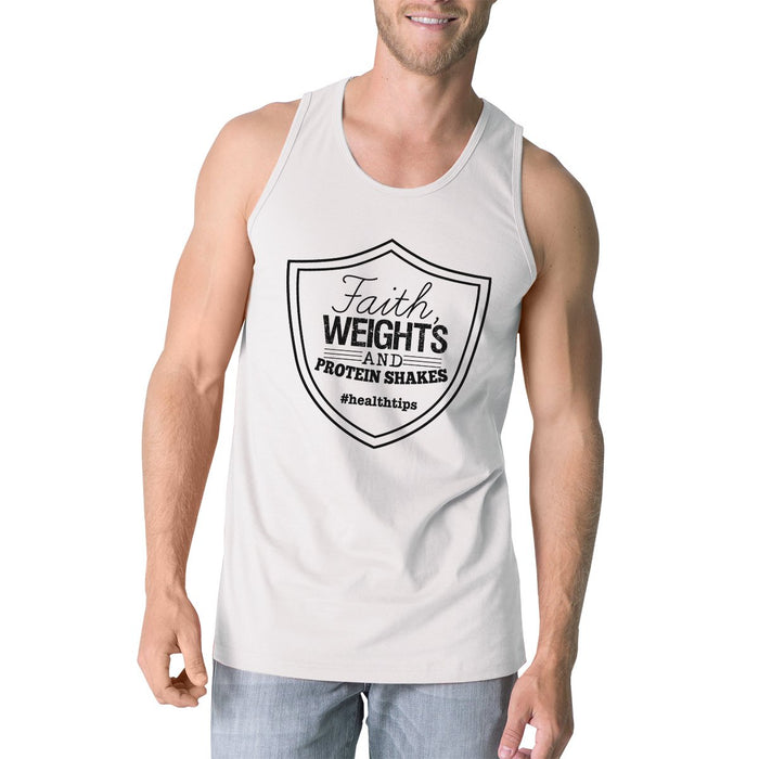 Faith Weights Mens Funny Work Out Tank Top Gift Funny Gym Friends.