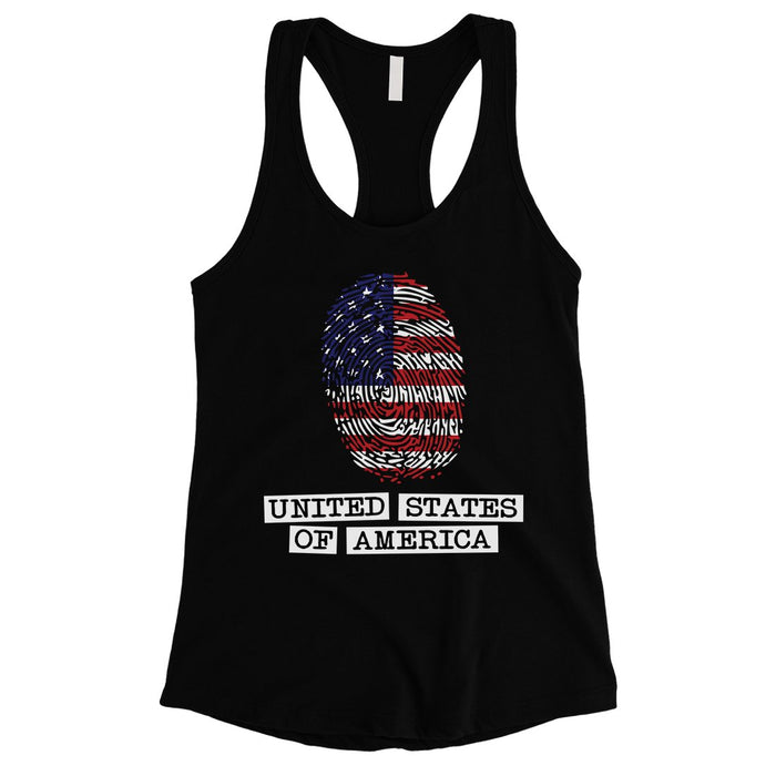 Fingerprint USA Flag Womens Racerback Tank Top 4th of July Outfit.