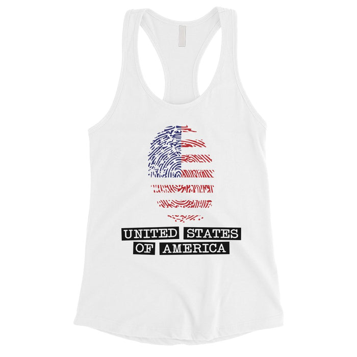 Fingerprint USA Flag Womens Racerback Tank Top 4th of July Outfit.