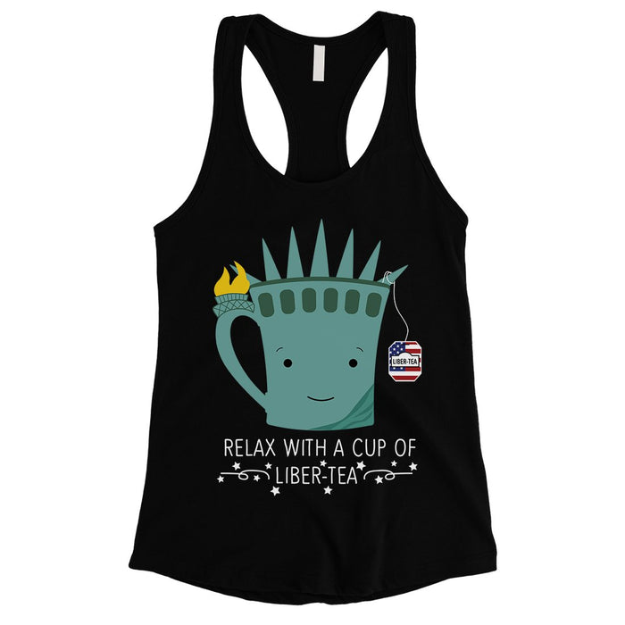 Cup Of Liber-Tea Womens Cute Graphic 4th of July Tank Top For Gym.