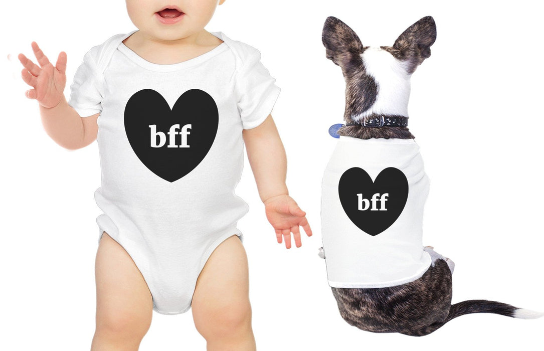 Bff Hearts Baby and Pet Matching White Shirts.