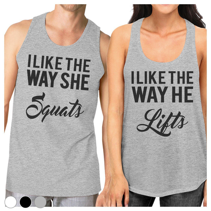 Squats Lifts Funny Workout Tanks Couples Gift Matching Couple Tanks.
