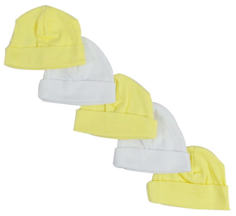 Yellow & White Baby Caps (pack Of 5).