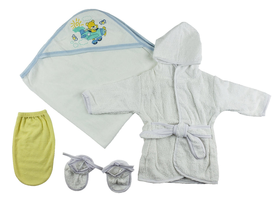 Boys Infant Robe, Hooded Towel And Washcloth Mitt - 3 Pc Set.