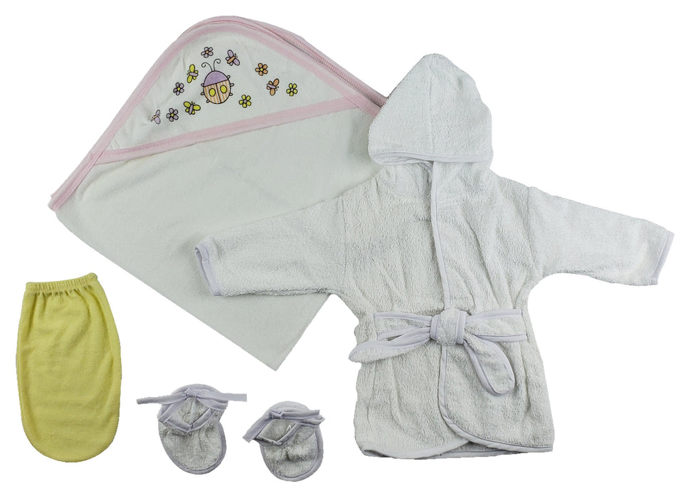 Girls Infant Robe, Hooded Towel And Washcloth Mitt - 3 Pc Set.
