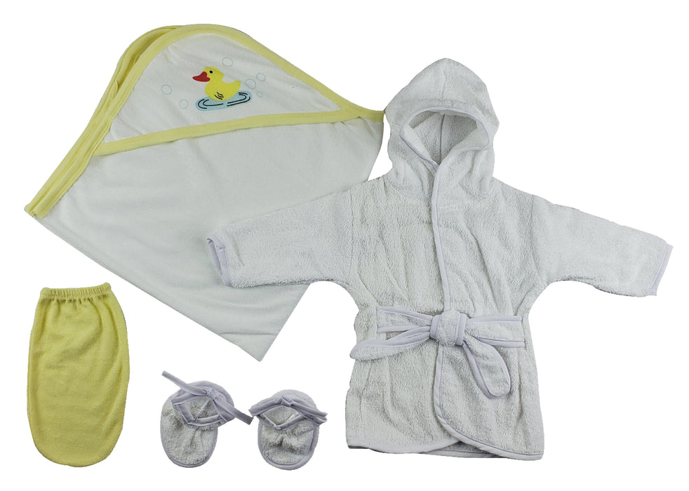 Infant Robe, Hooded Towel And Washcloth Mitt - 3 Pc Set.