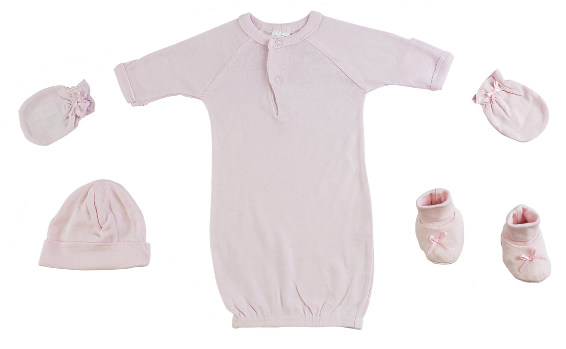 Preemie Gown, Cap, Mittens And Booties - 4 Pc Set.