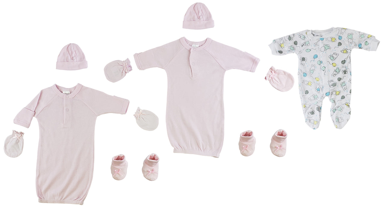 Preemie Girls Gowns, Sleep-n-play, Caps, Mittens And Booties - 8 Pc Set.