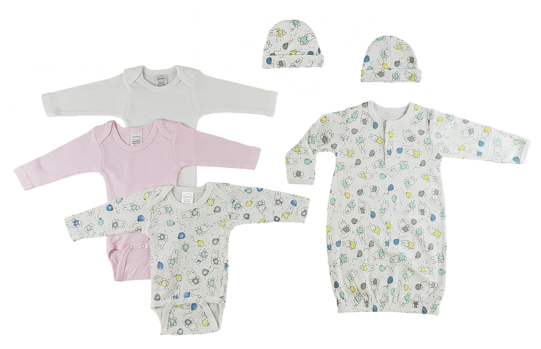 Gown, Onezies And Caps - 6 Pc Set .