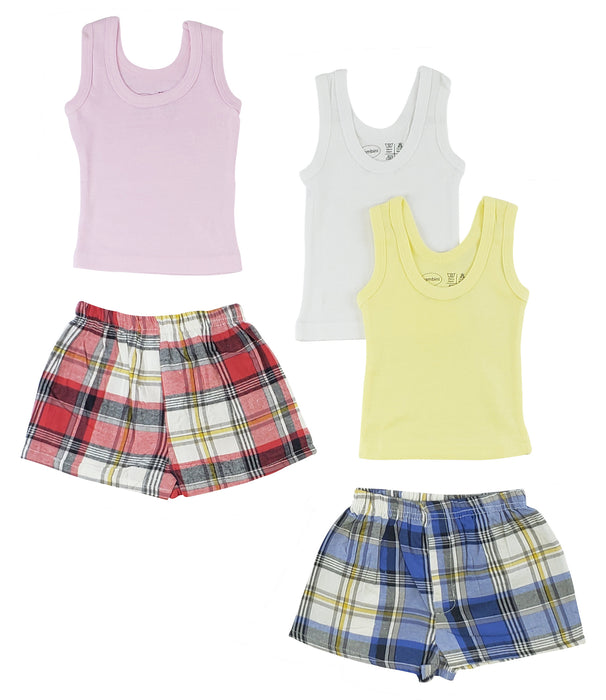 Girls Tank Tops And Boxer Shorts.