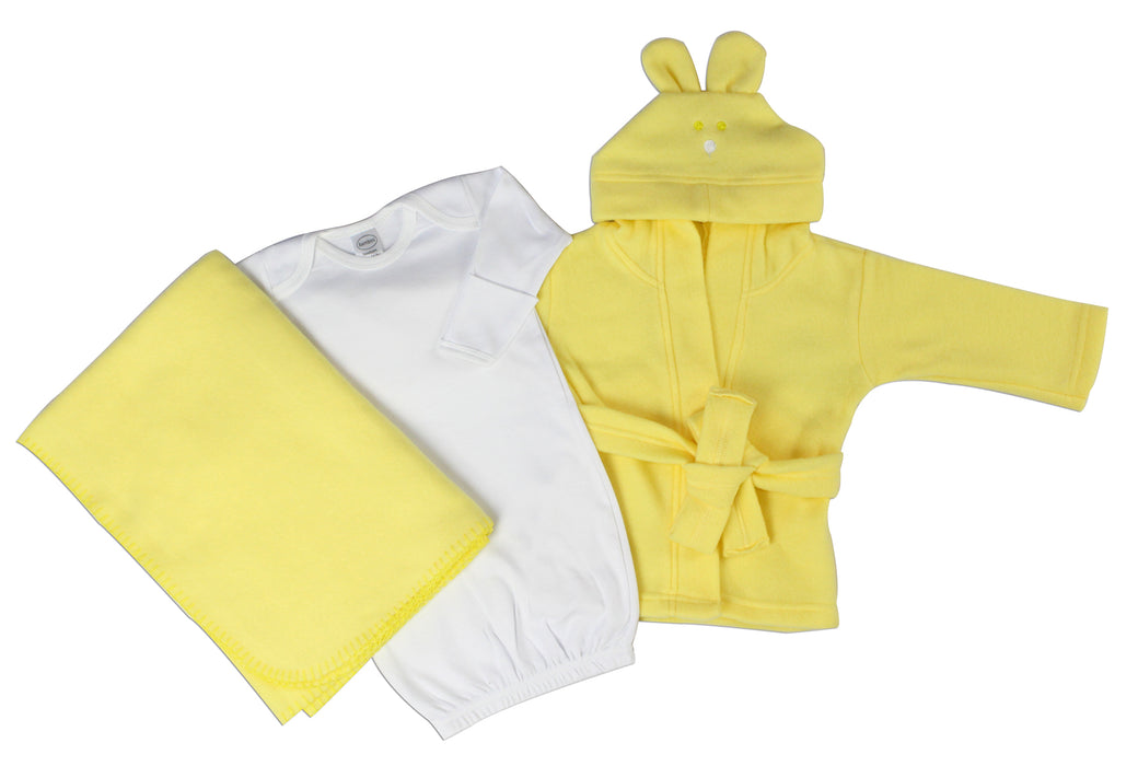 Neutral Newborn Baby 3 Pc  Set (gown, Robe, Fleece Blanket).
