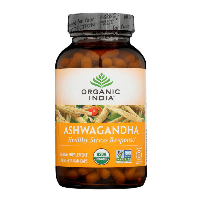Organic India Ashwagandha Capsules - Bottle - 180 Vege Capsules.