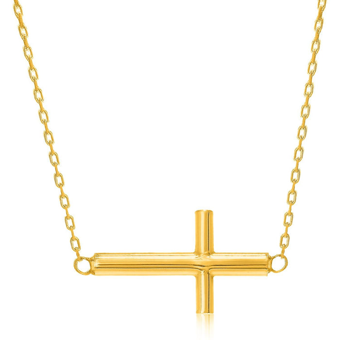 14k Yellow Gold Necklace with a Polished Cross Design.