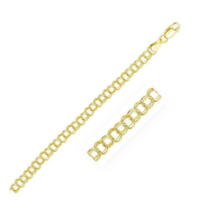 5.0 mm 14k Yellow Gold Solid Double Link Charm Bracelet.