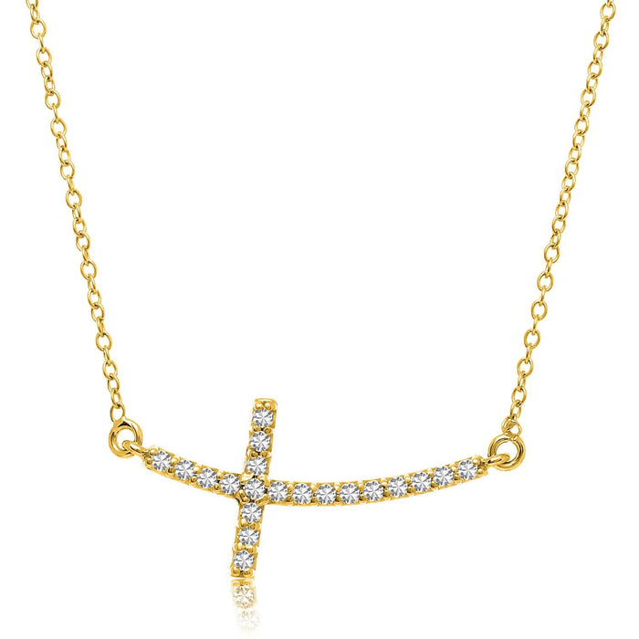 14k Yellow Gold Curved Crucifix Diamond Accented Necklace (.21cttw).